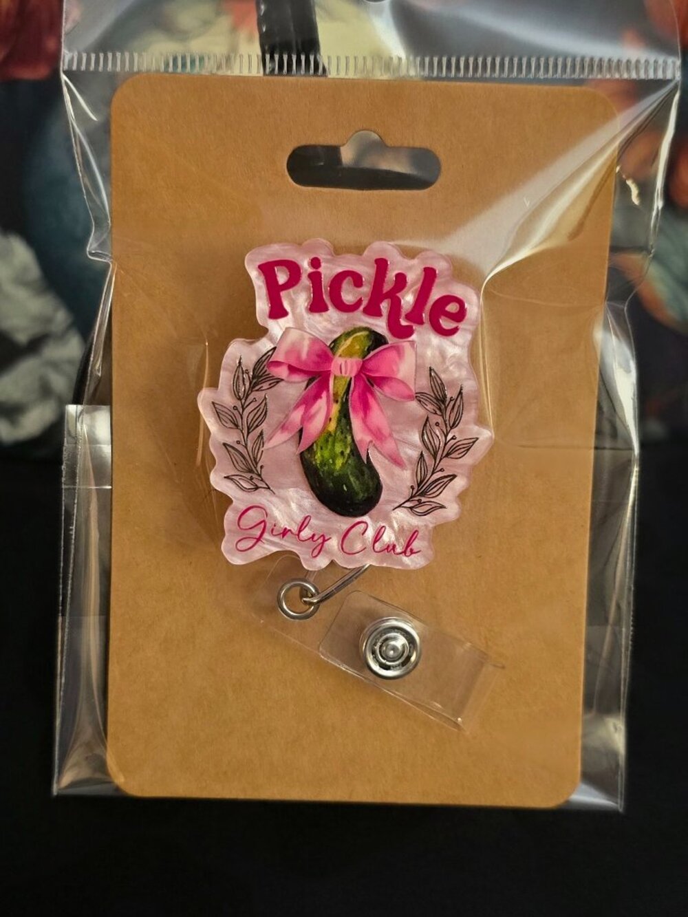 Pickle Girl Novelty Acrylic Badge Reel ID Holder